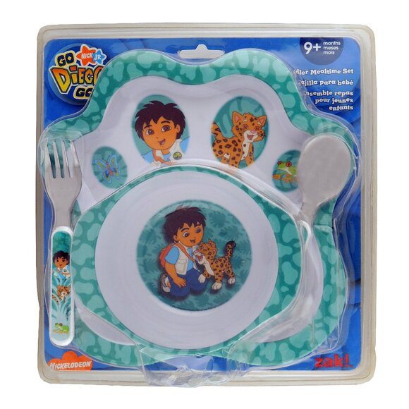 Nickelodeon Go Diego Go Dinnerware Set 4 Pieces Plate Bowl Fork Spoon NEW - Picture 1 of 2